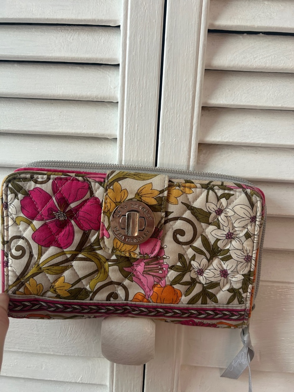 Vera Bradley Floral Quilted Zip Wallet in Pink, Orange & Olive